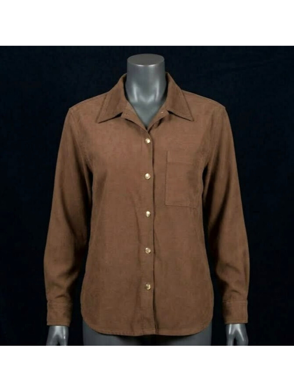 Vintage Regatta Brown Faux Suede Button-Up Shirt Jacket Size M Womens